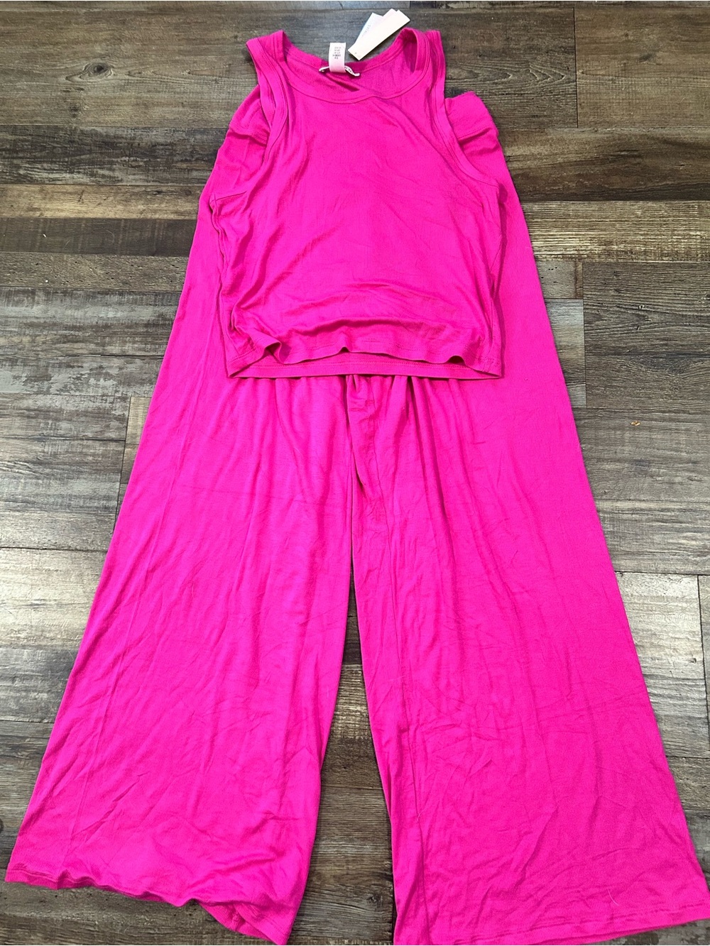 Victoria Secret Bright Pink Tank Top and Wide-Leg Pants Lounge / Pajama Set